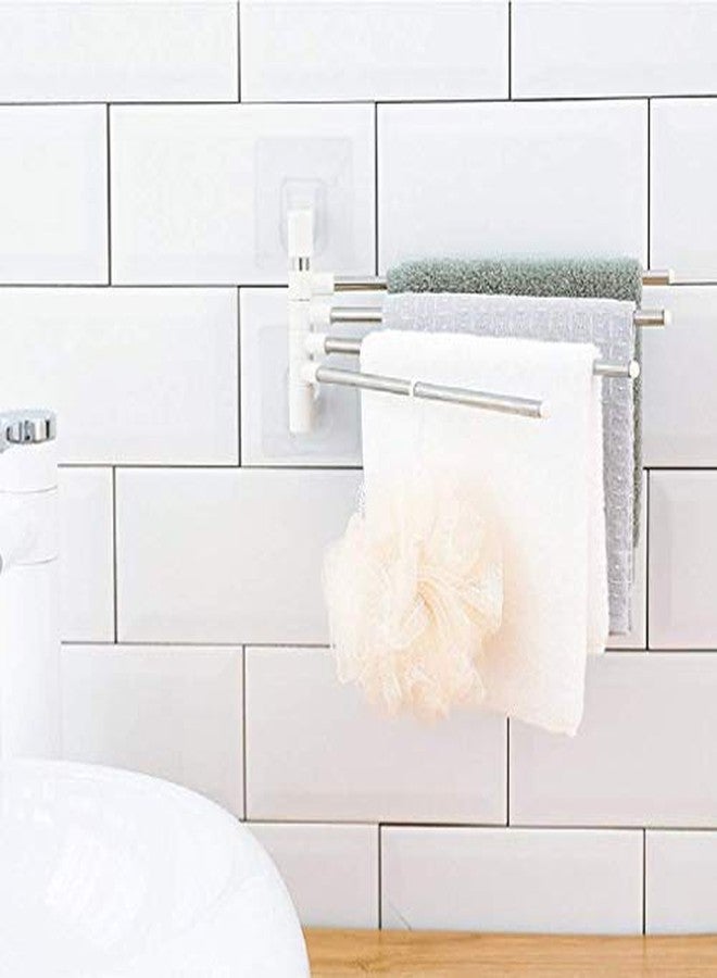 Mobhada 4 Bar Stainless Steel Folding Towel Hanging Bathroom Kitchen Holder Organizer Foldable Portable Adhesive Stand Long with Chrome Finish with Hanger - Image 2